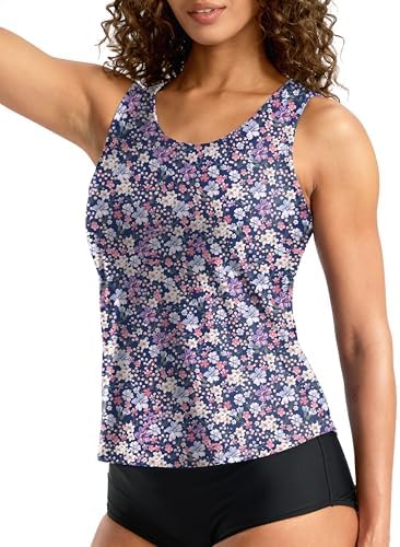 Women's high-neck tankini top, purple floral