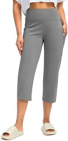 Women's high-waist capri leggings, light grey