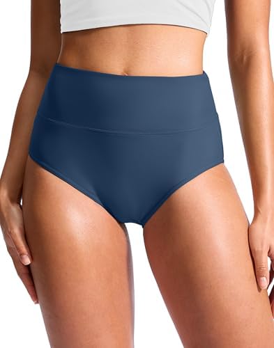 Women's high-waist swim bottoms, deep blue