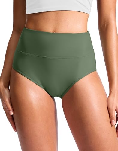 Women's high-waist swim bottoms, green