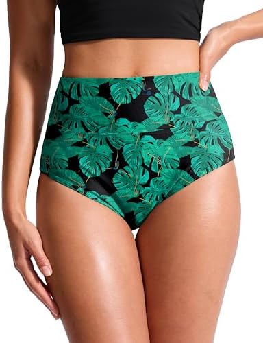 Women's high-waist swim bottoms, leaf