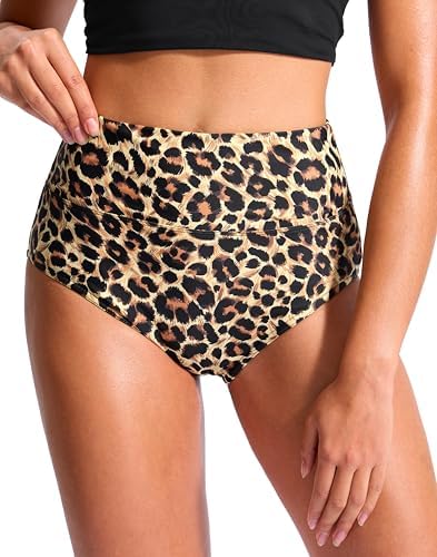 Women's high-waist swim bottoms, leopard
