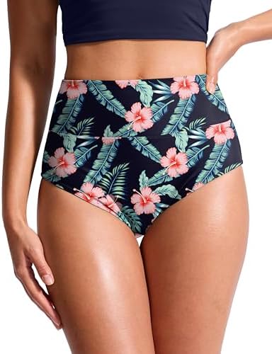 Women's high-waist swim bottoms, navy flower
