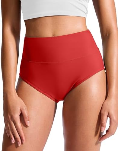 Women's high-waist swim bottoms, red