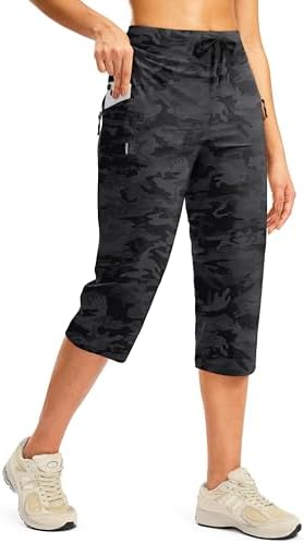 Women's hiking capris with pockets, grey camo