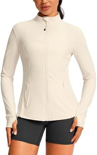Women's hip-length full zip jacket, beige
