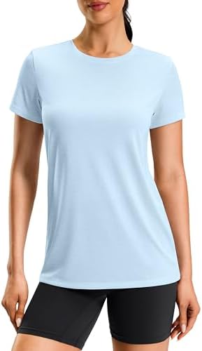 Women's hip-length sun tee, heather light blue