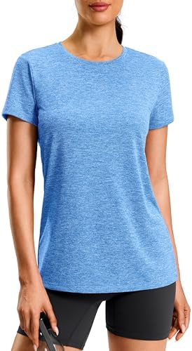 Women's hip-length sun tee, heather sky blue