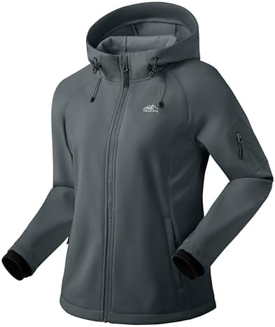 Women's hooded softshell jacket, deep grey
