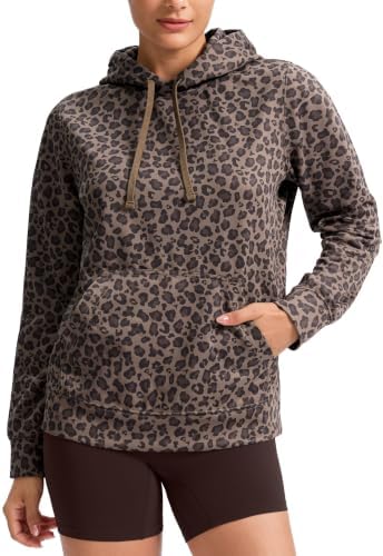 Women's lightweight fleece hoodie, brown leopard print