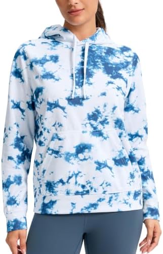 Women's lightweight fleece hoodie, tie dye blue white