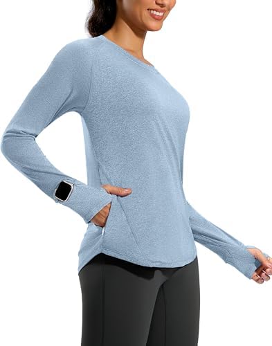 Women's long sleeve top, zip pocket, dusty blue