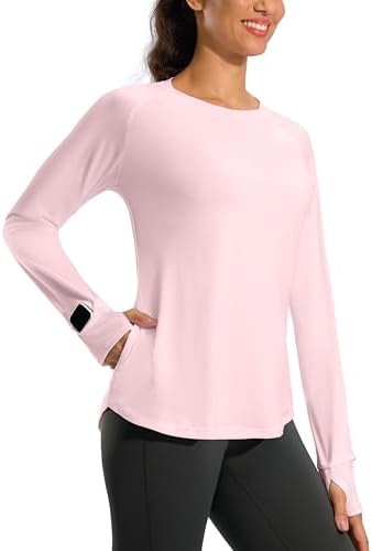 Women's long sleeve top, zip pocket, heather light red