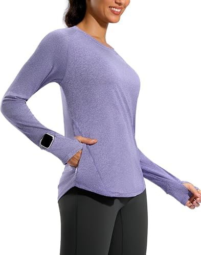 Women's long sleeve top, zip pocket, sunset purple