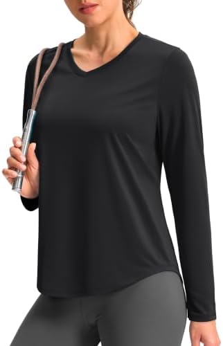Women's long sleeve V-neck sun top, black