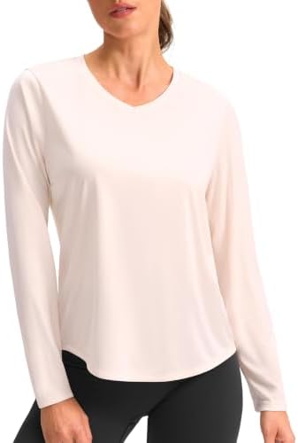 Women's long sleeve V-neck sun top, cream