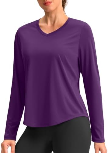 Women's long sleeve V-neck sun top, dark purple