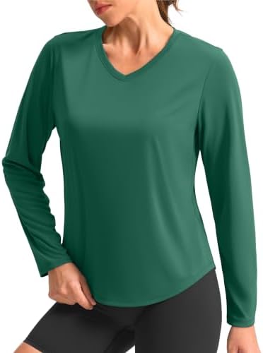 Women's long sleeve V-neck sun top, green