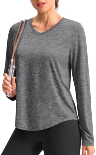 Women's long sleeve V-neck sun top, heather grey
