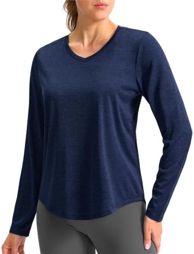 Women's long sleeve V-neck sun top, heather navy