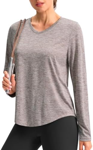 Women's long sleeve V-neck sun top, heather taupe