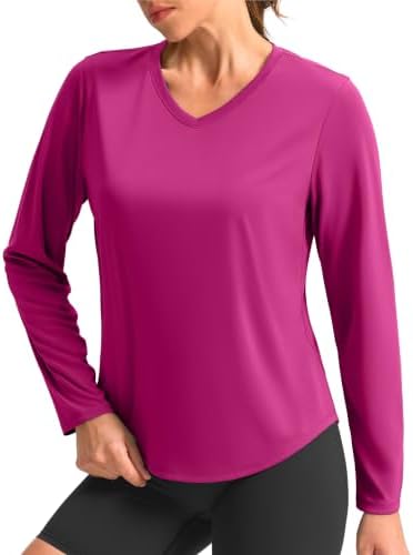 Women's long sleeve V-neck sun top, hot pink