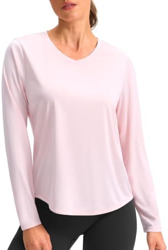 Women's long sleeve V-neck sun top, light pink