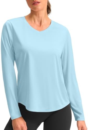 Women's long sleeve V-neck sun top, sky blue