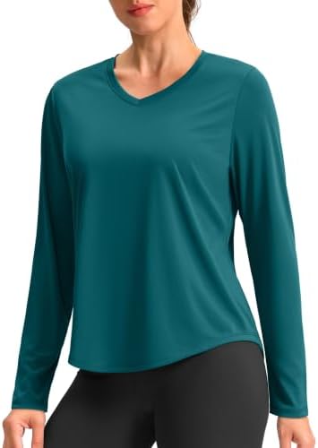 Women's long sleeve V-neck sun top, teal