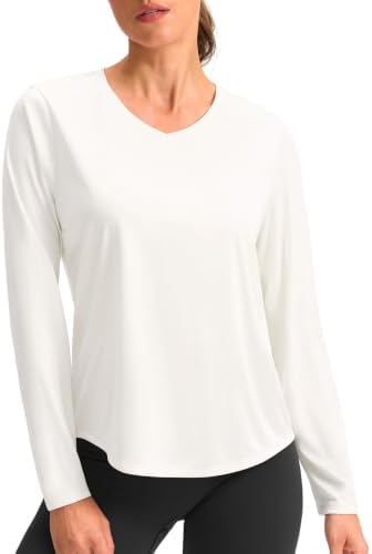 Women's long sleeve V-neck sun top, white