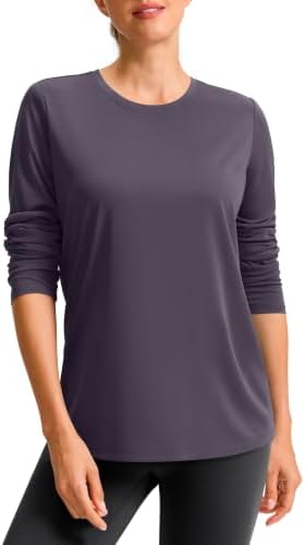 Women's long sleeve workout top, dusty grey purple