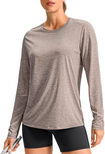 Women's long sleeve workout top, heather tea brown