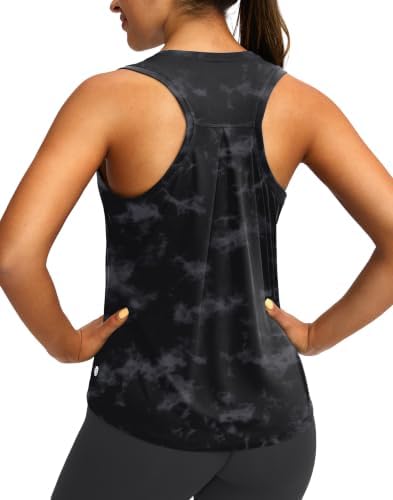 Women's loose racerback tank, black tie dye