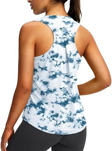 Women's loose racerback tank, blue / white tie dye