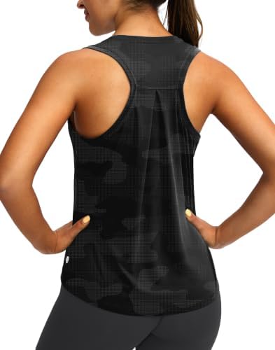 Women's loose racerback tank, grey camo