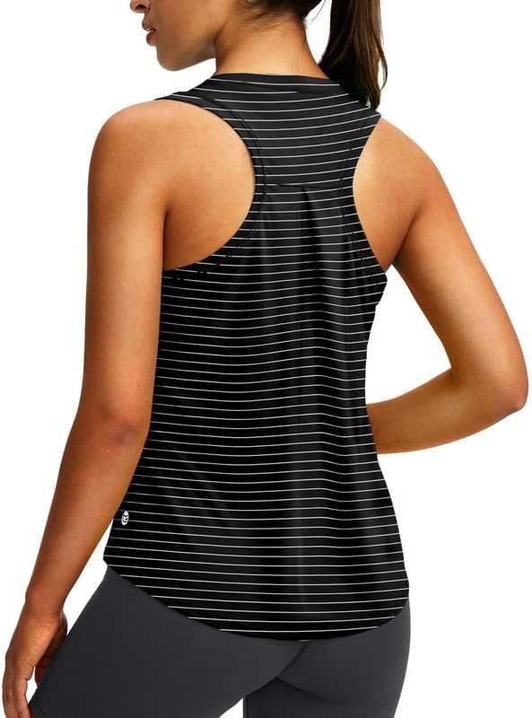 Women's loose racerback tank, white stripe