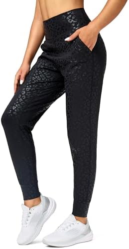 Women's loose yoga joggers, black leopard