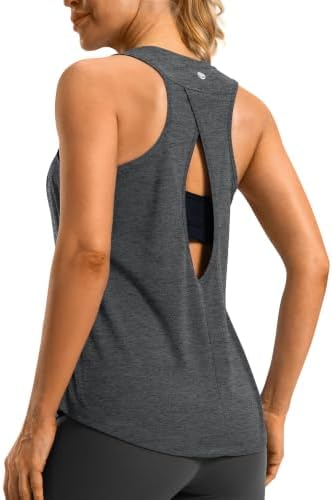Women's open-back workout tank, dark grey heather