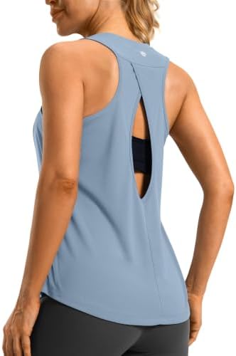 Women's open-back workout tank, dusty blue