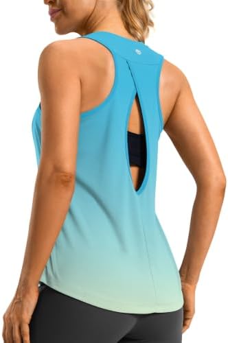 Women's open-back workout tank, green / yellow gradient