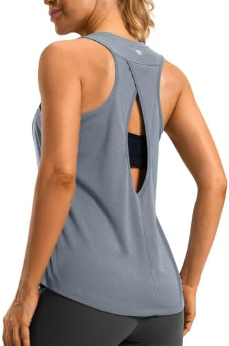 Women's open-back workout tank, grey sage heather