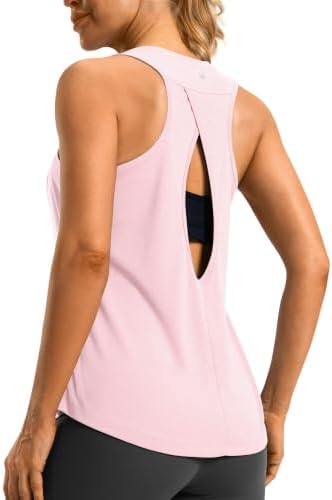 Women's open-back workout tank, peach red heather