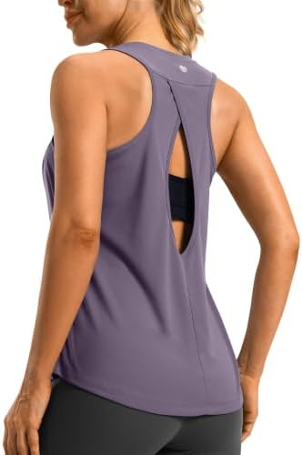 Women's open-back workout tank, purple grey
