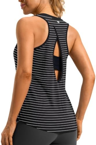 Women's open-back workout tank, white stripe