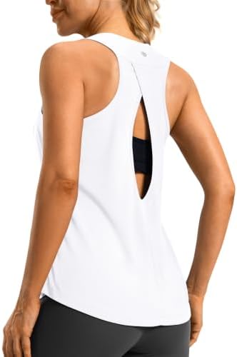 Women's open-back workout tank, white