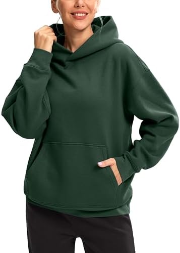 Women's oversized fleece hoodie, blackish green