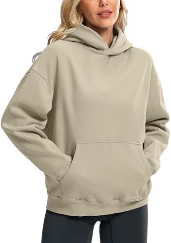 Women's oversized fleece hoodie, light khaki