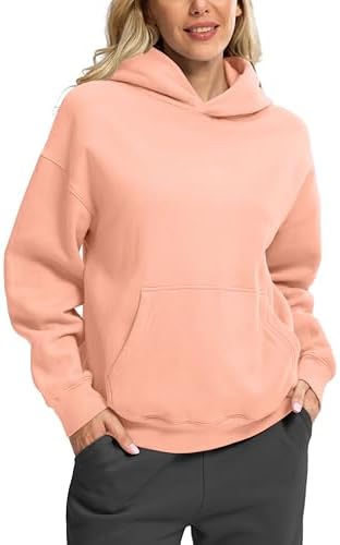 Women's oversized fleece hoodie, sunny coral
