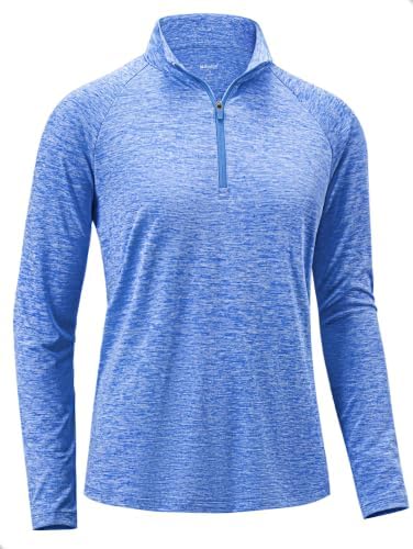 Women's quarter zip workout pullover, heather dark blue