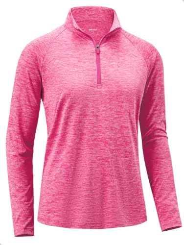Women's quarter zip workout pullover, heather deep rose